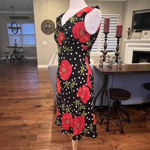 Mica Women's VTG Dress Size 10 Black White Polka Dot Red Rose Sleeveless 90's - Picture 4 of 14